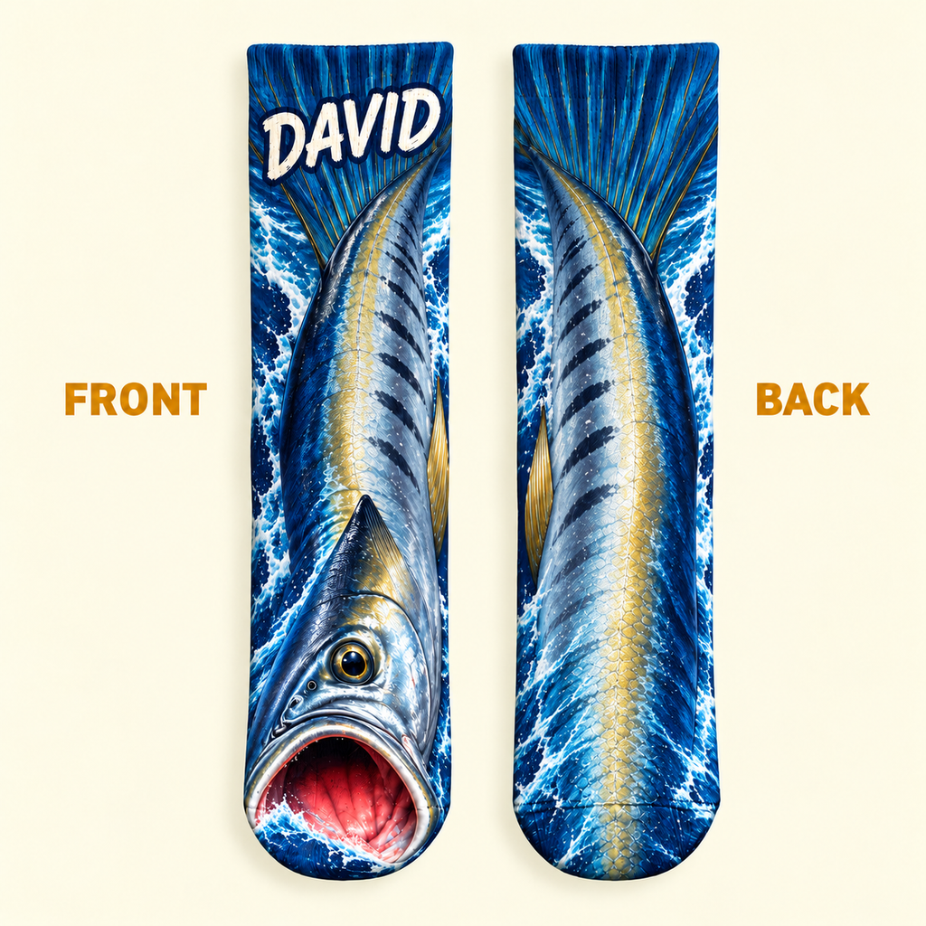 Personalized Wahoo Ocean Fishing Middle Tube Socks for Men & Women - Gift for Fishing Lovers