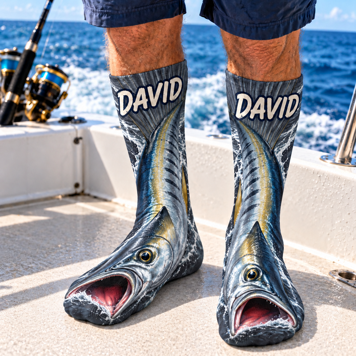 Personalized Wahoo Ocean Fishing Middle Tube Socks for Men & Women - Gift for Fishing Lovers