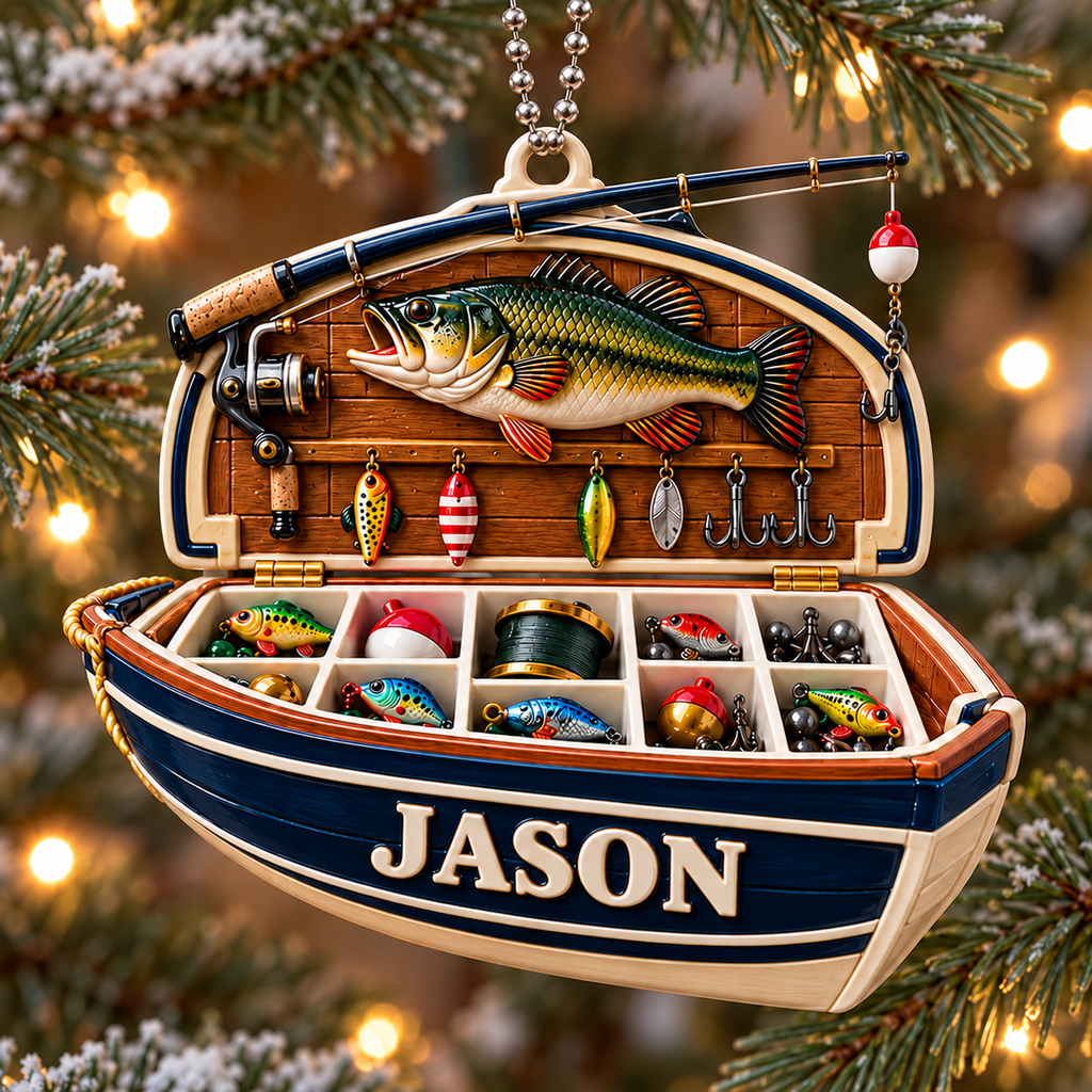 3D Raised Personalized Name Trout Fishing Tackle Boat Ornament - Gift for Fishing Lovers