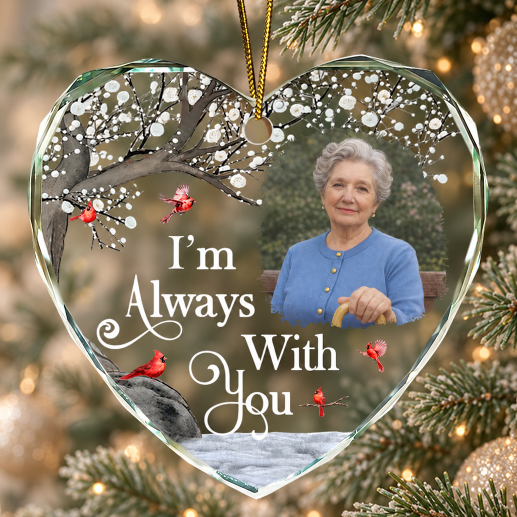 Custom Photo Memorial Quotes - Personalized Heart & Round Shaped Glass Ornament
