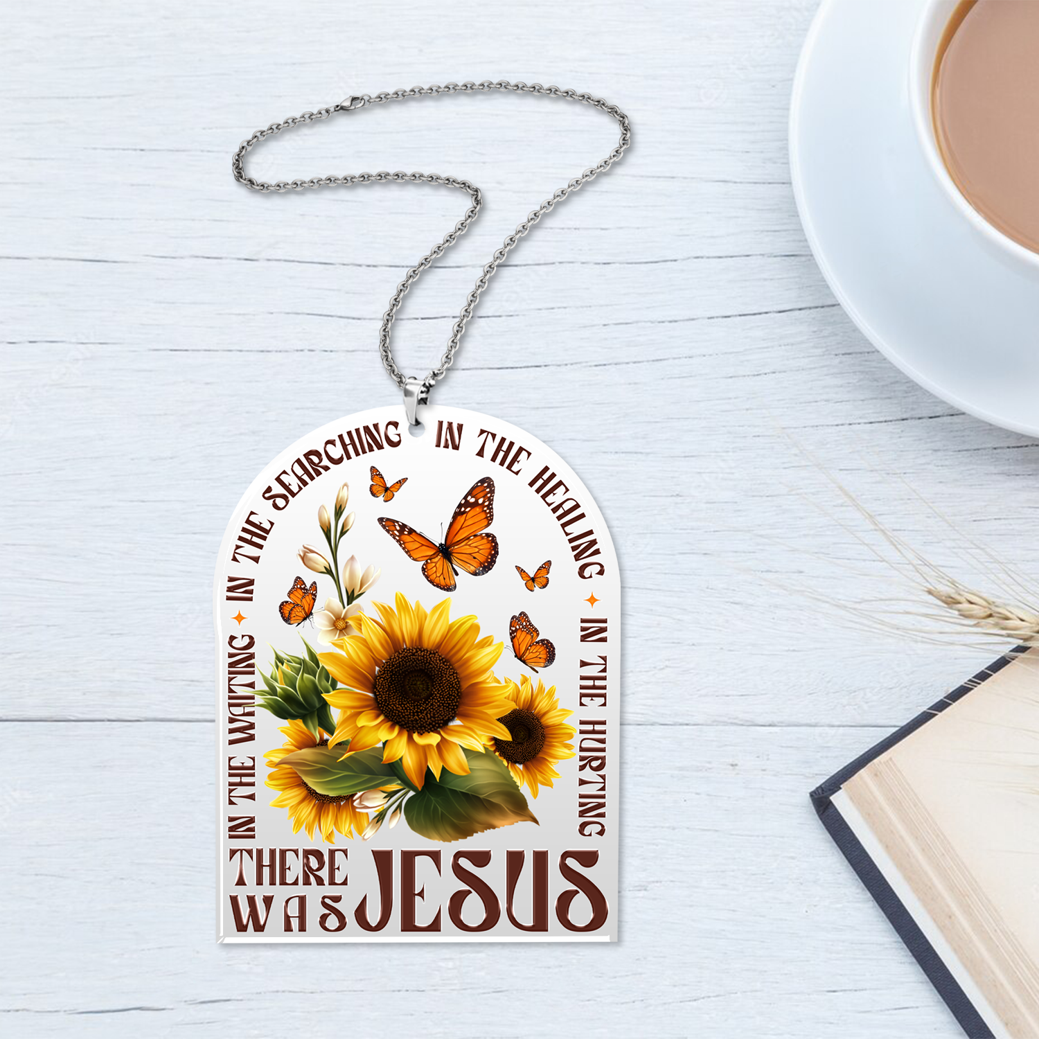 Sunflower Butterflies Religious Christian Ornament Gift Bible Verse Christmas Ornament Car Hanging