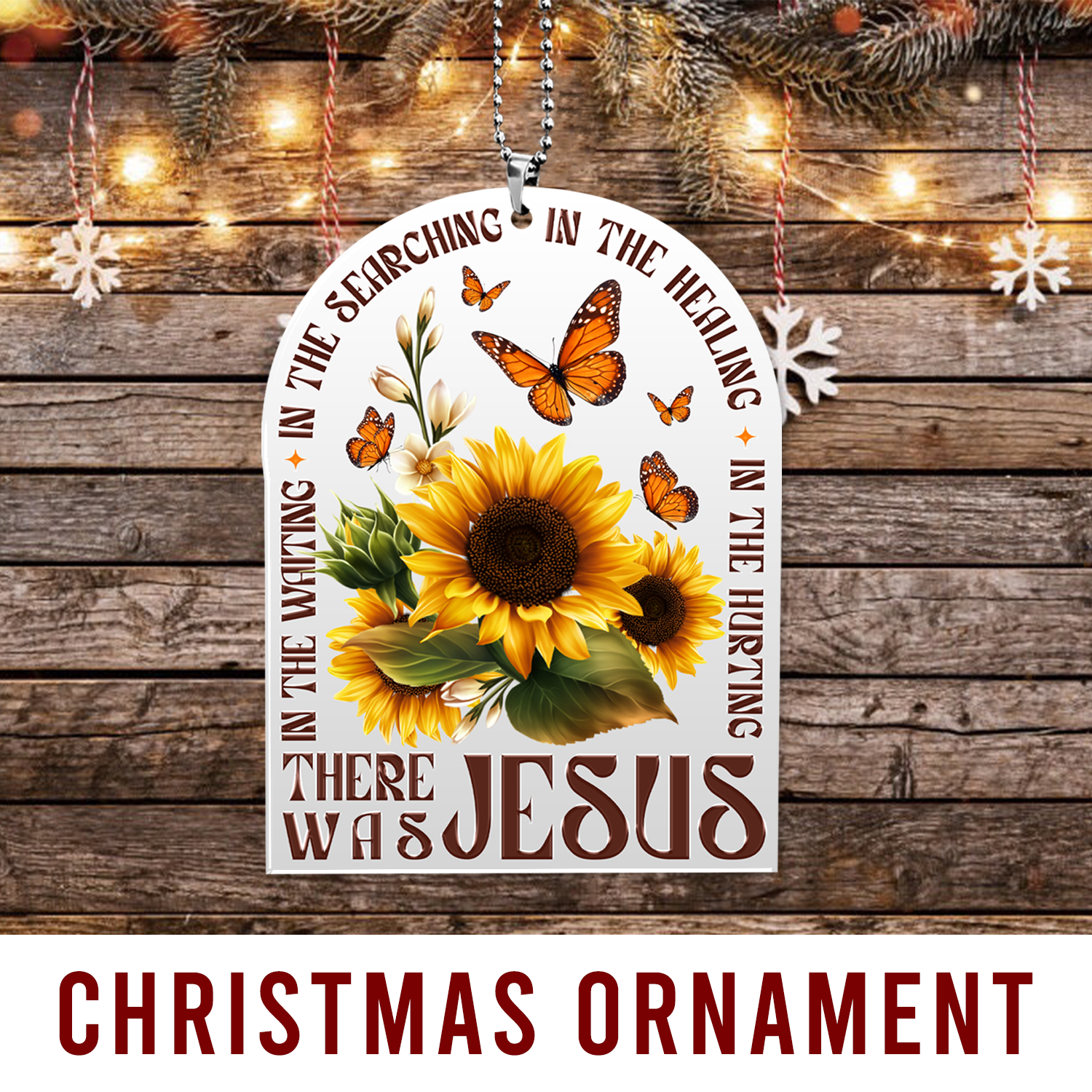 Sunflower Butterflies Religious Christian Ornament Gift Bible Verse Christmas Ornament Car Hanging