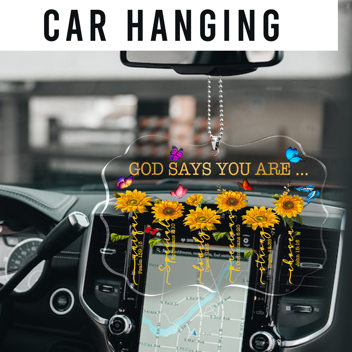 Sunflowers Colorful Butterfly God Says You Are Transparent Ornament