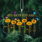 Sunflowers Colorful Butterfly God Says You Are Transparent Ornament