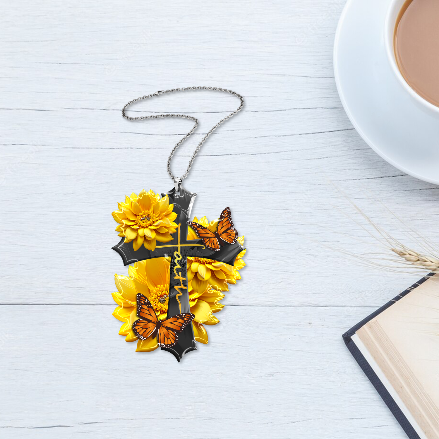 Sunflower Faith Butterfly Christian Cross Ornament Gift Christmas Ornament Car Hanging