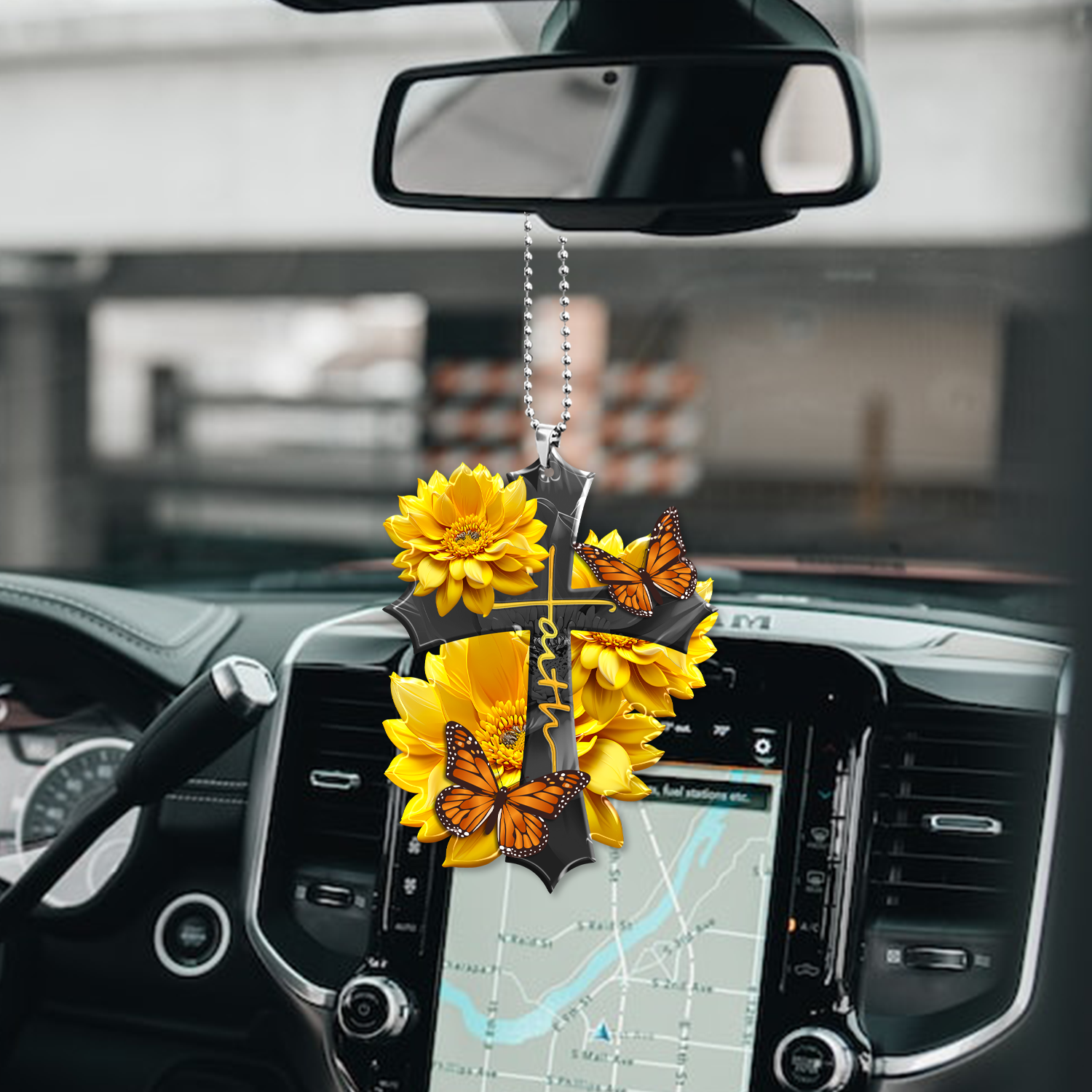 Sunflower Faith Butterfly Christian Cross Ornament Gift Christmas Ornament Car Hanging