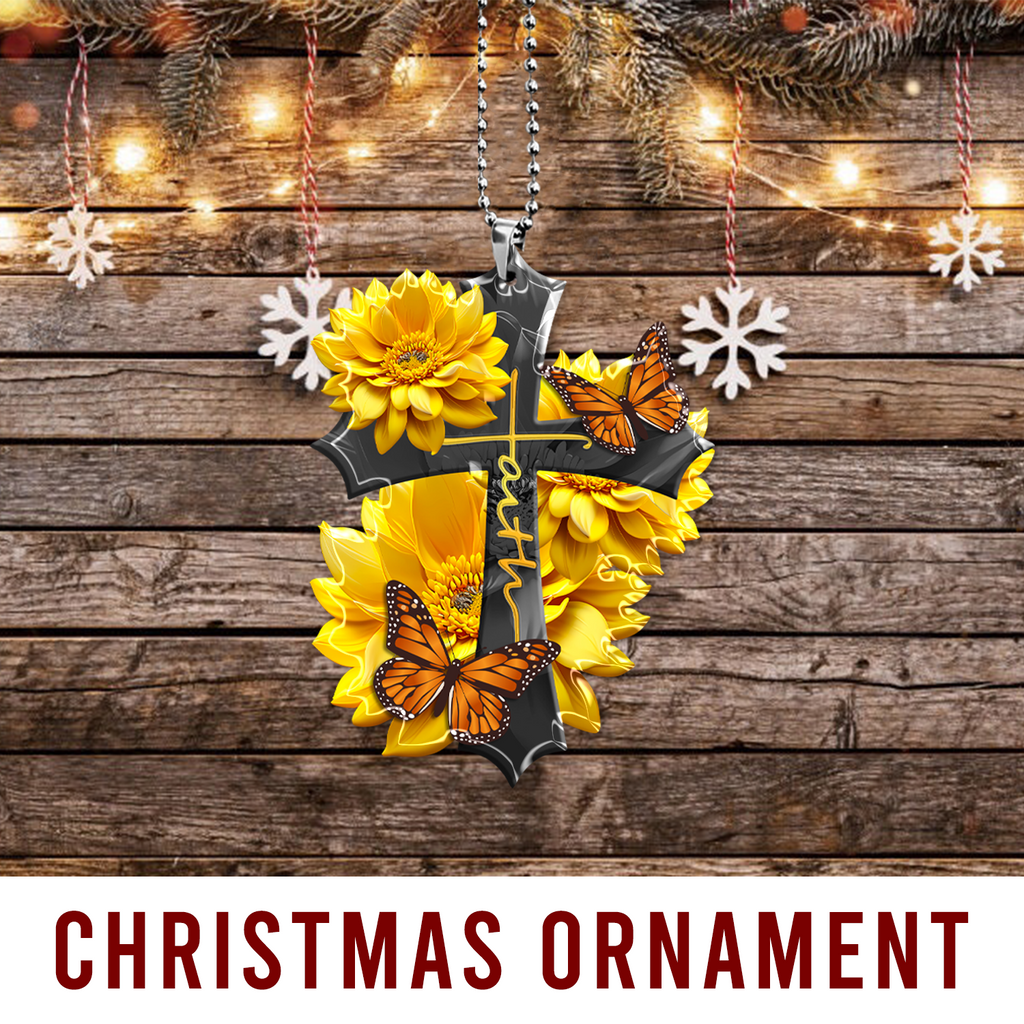 Sunflower Faith Butterfly Christian Cross Ornament Gift Christmas Ornament Car Hanging
