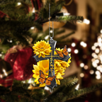 Sunflower Faith Butterfly Christian Cross Ornament Gift Christmas Ornament Car Hanging