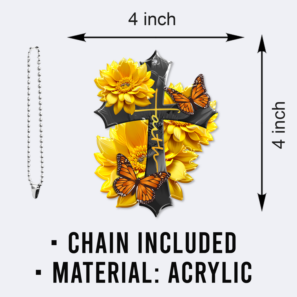 Sunflower Faith Butterfly Christian Cross Ornament Gift Christmas Ornament Car Hanging