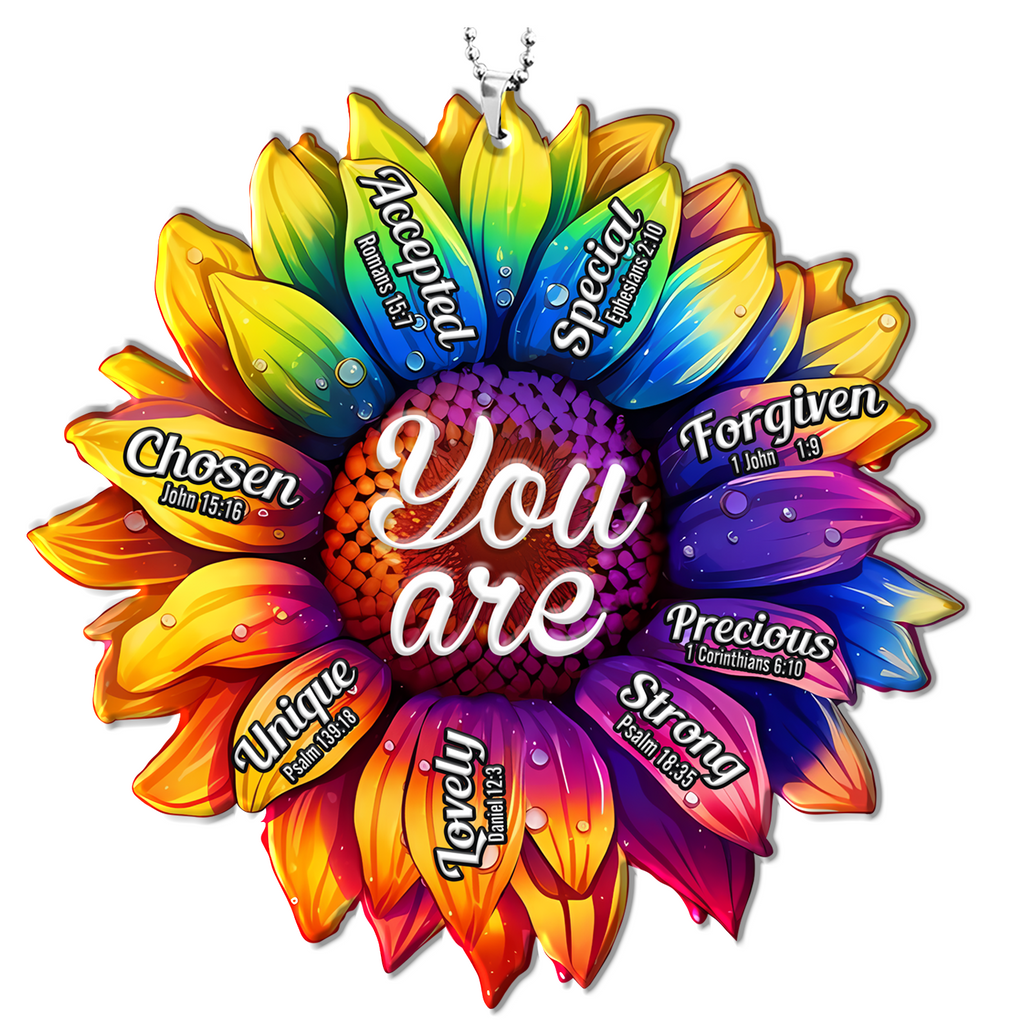 Colorful Rainbow Sunflower You Are Christian Ornament Gift Bible Verse Christmas Ornament Car Hanging