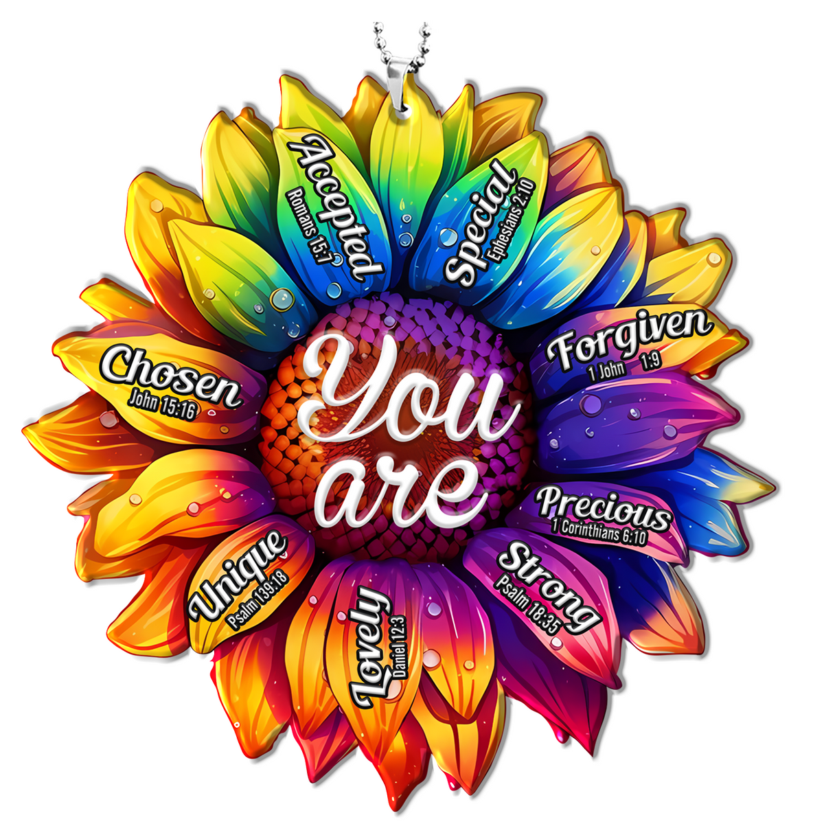 Colorful Rainbow Sunflower You Are Christian Ornament Gift Bible Verse Christmas Ornament Car Hanging