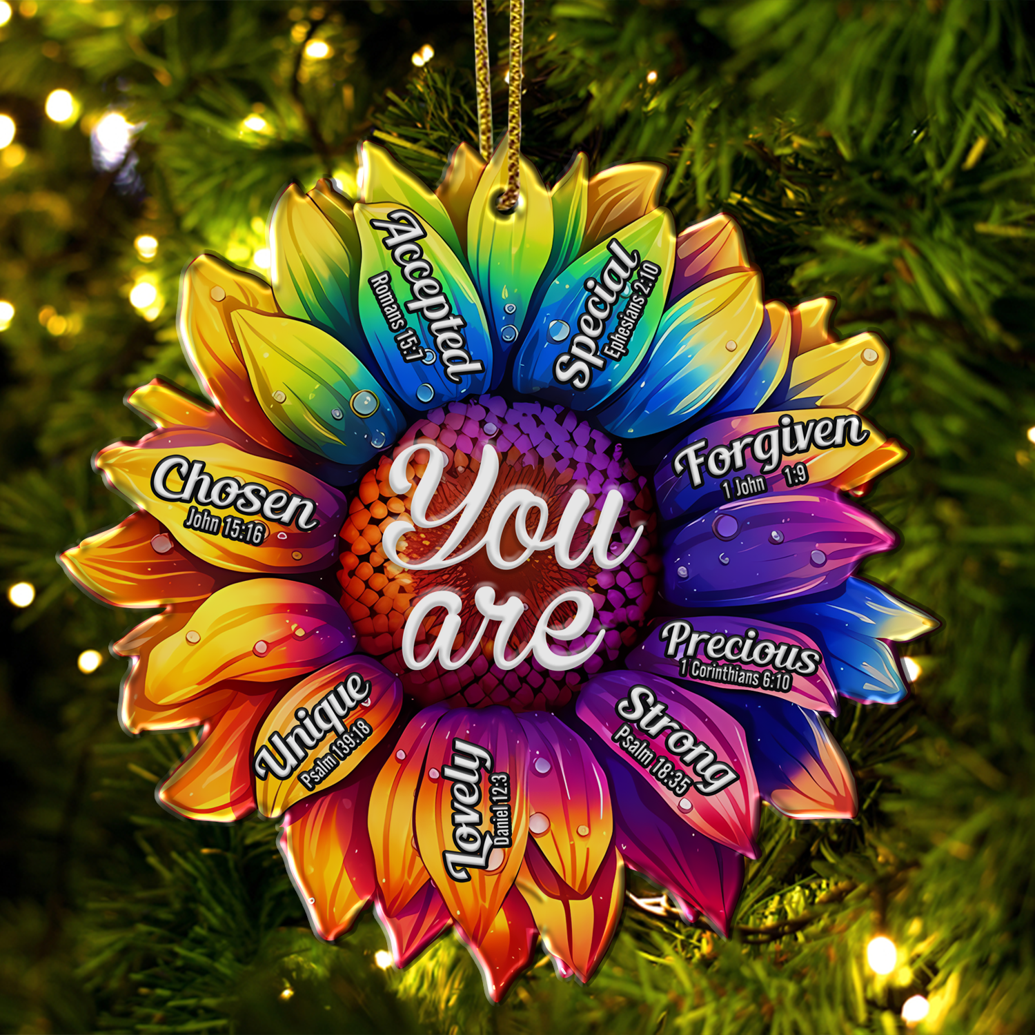 Colorful Rainbow Sunflower You Are Christian Ornament Gift Bible Verse Christmas Ornament Car Hanging