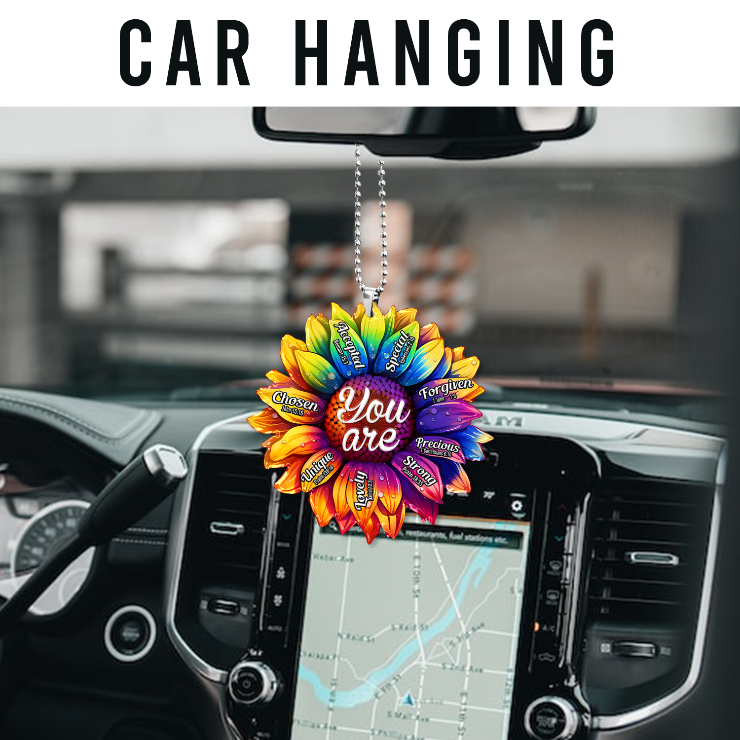 Colorful Rainbow Sunflower You Are Christian Ornament Gift Bible Verse Christmas Ornament Car Hanging