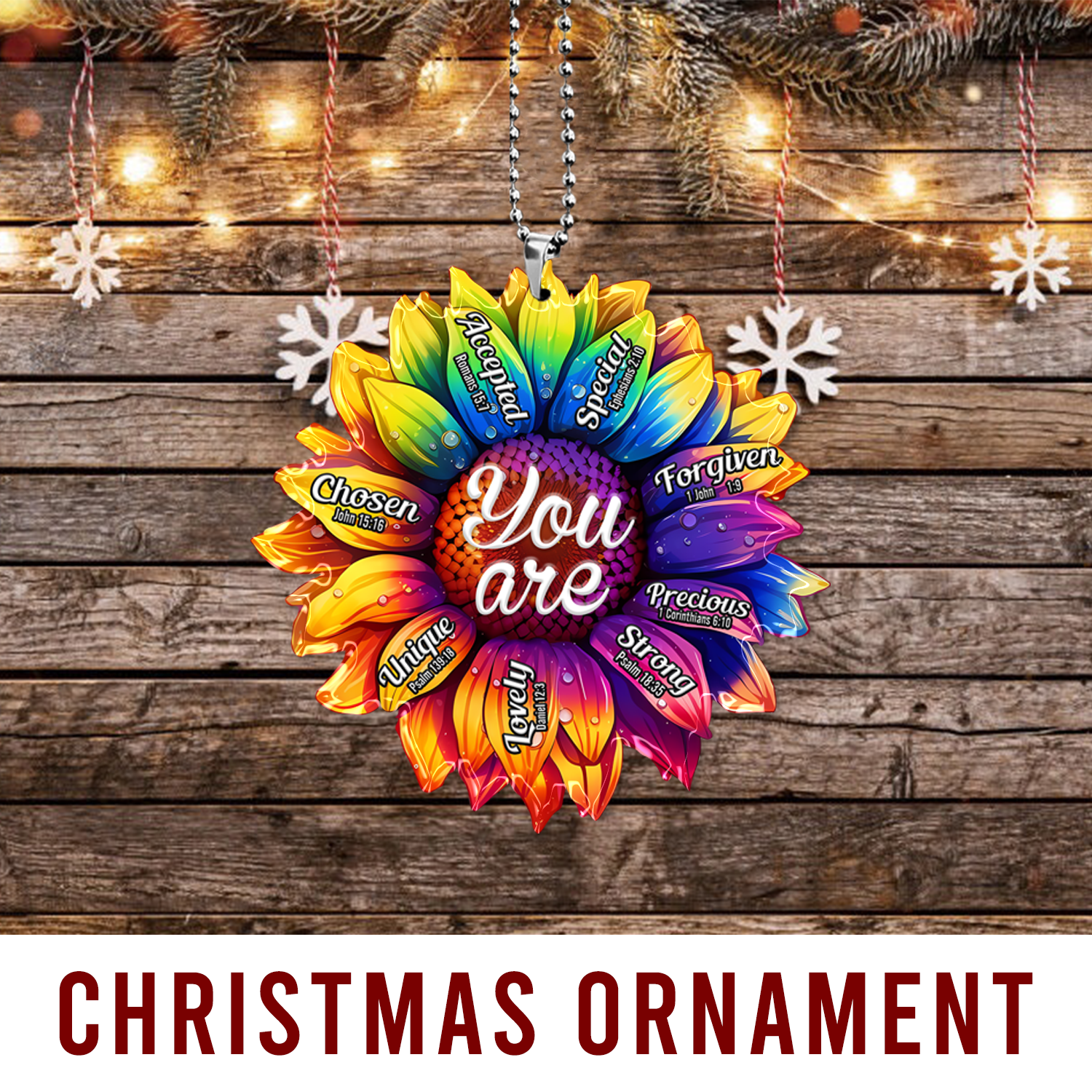 Colorful Rainbow Sunflower You Are Christian Ornament Gift Bible Verse Christmas Ornament Car Hanging