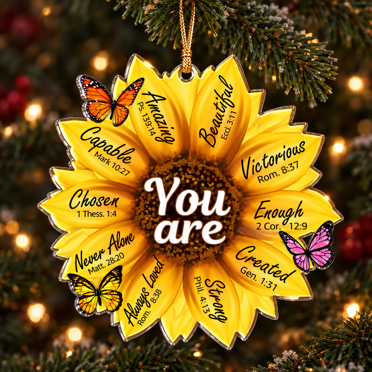 Sunflower Christian Gifts For Women, Birthday Gifts For Women, Ornament Gift Bible Verse You Are Christmas Ornament Car Hanging