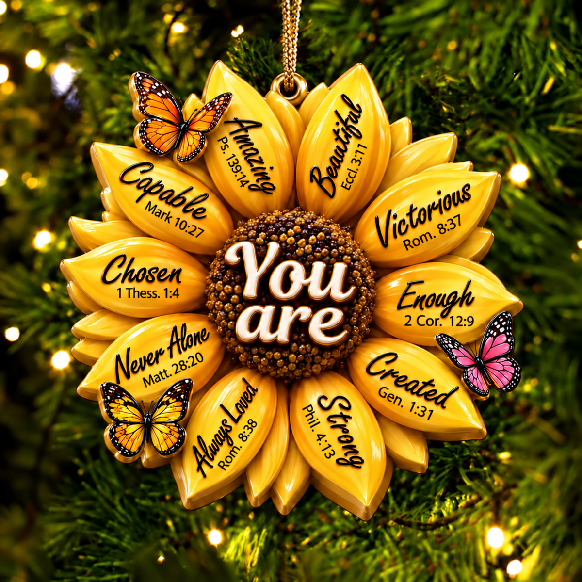 God Says You Are – 3D Raised Sunflower Bible Verse Ornament, Christian Gift for Mom & Grandma