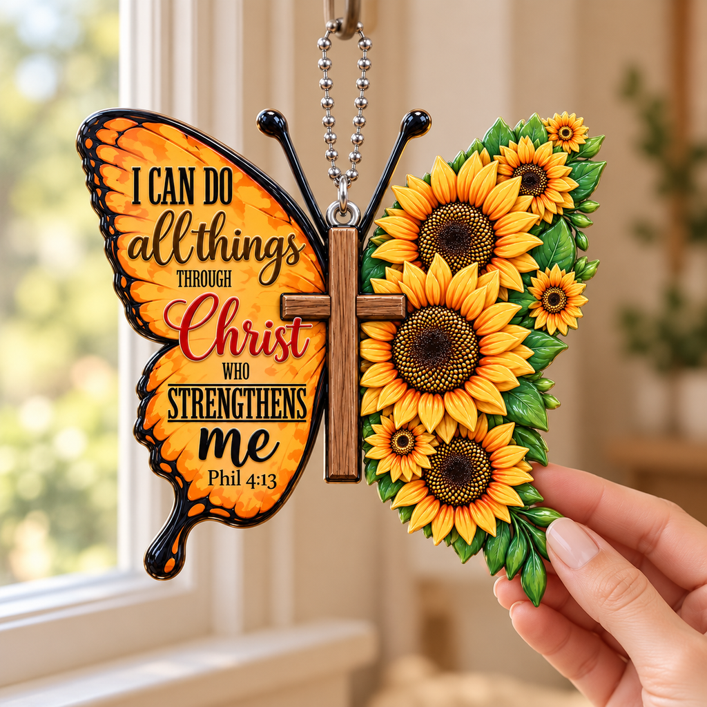 3D Raised Sunflower Butterfly Bible Verse Ornament