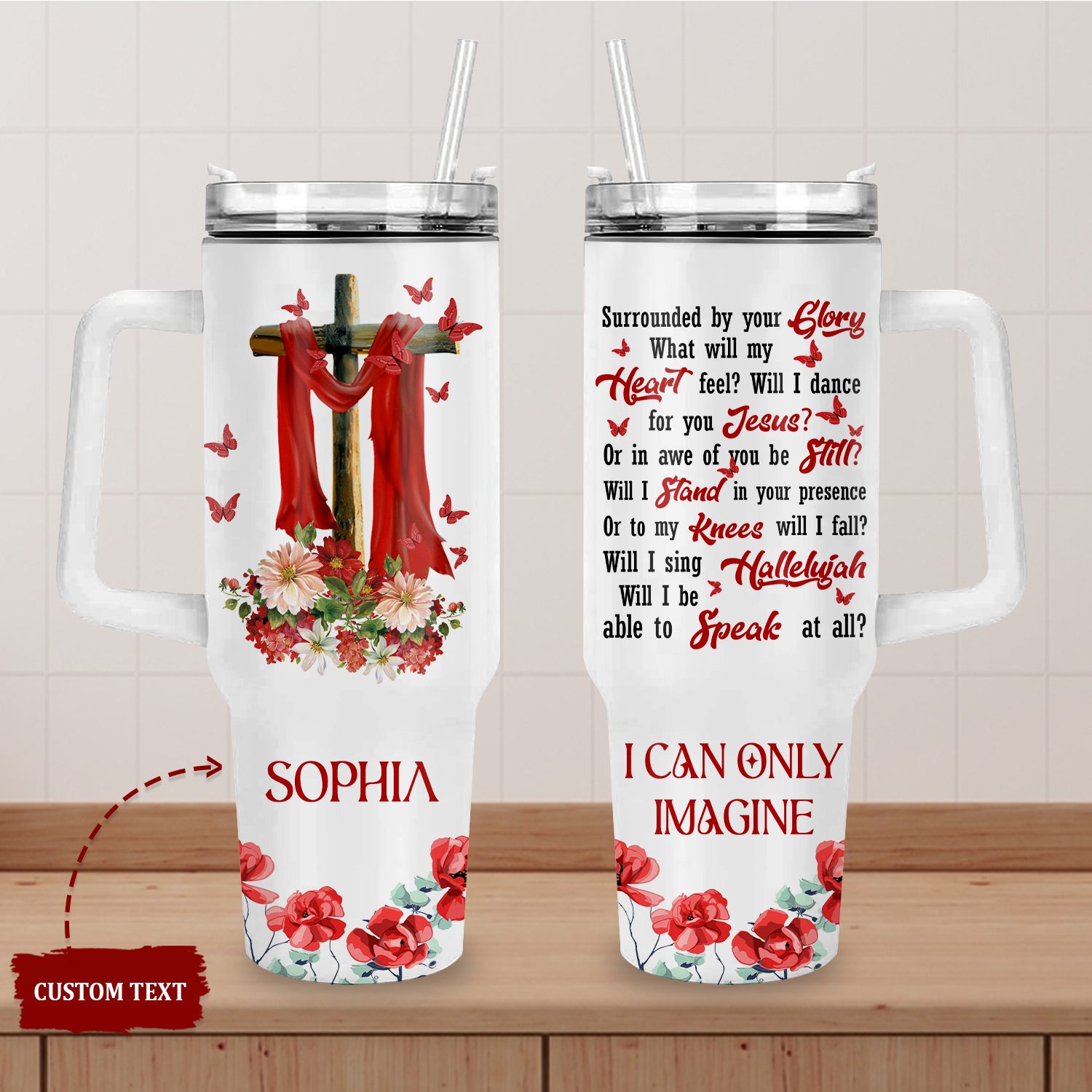 Surrounded By The Glory - 40 Oz Tumbler With Handle - Personalized Stainless Steel Tumbler