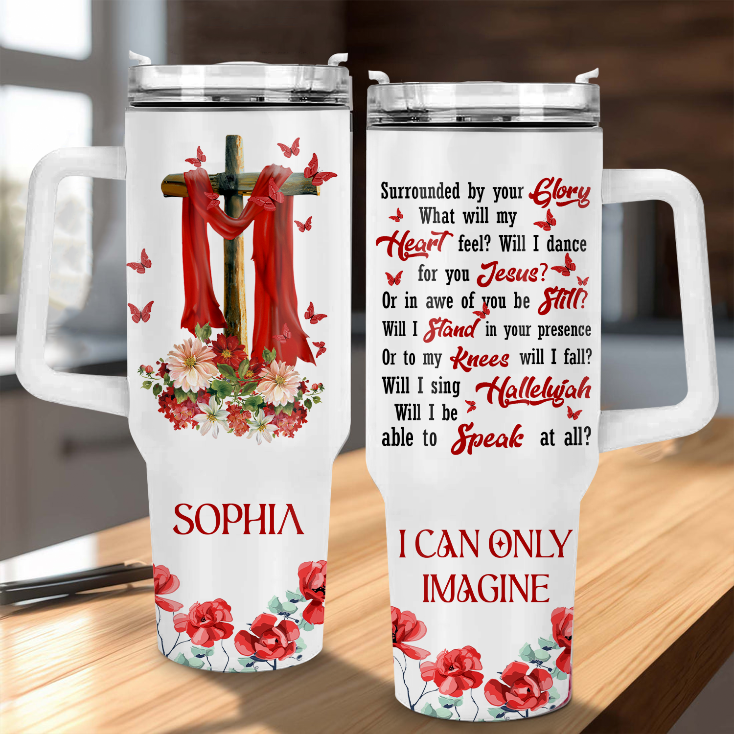 Surrounded By The Glory - 40 Oz Tumbler With Handle - Personalized Stainless Steel Tumbler