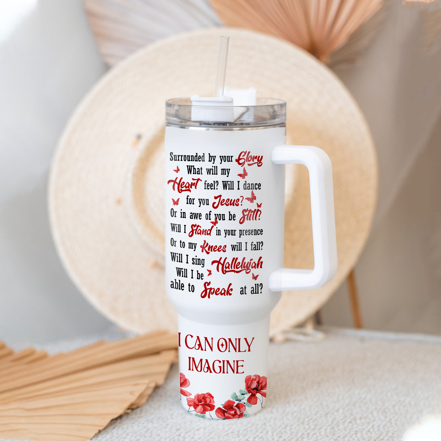Surrounded By The Glory - 40 Oz Tumbler With Handle - Personalized Stainless Steel Tumbler