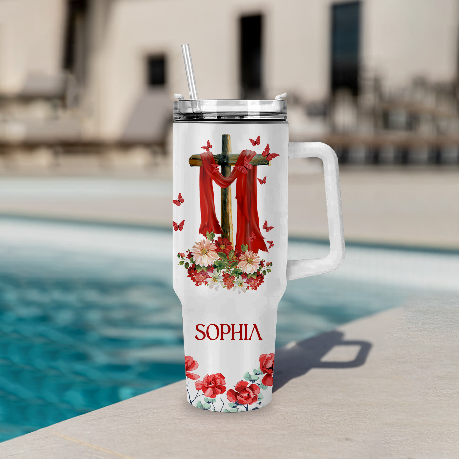 Surrounded By The Glory - 40 Oz Tumbler With Handle - Personalized Stainless Steel Tumbler