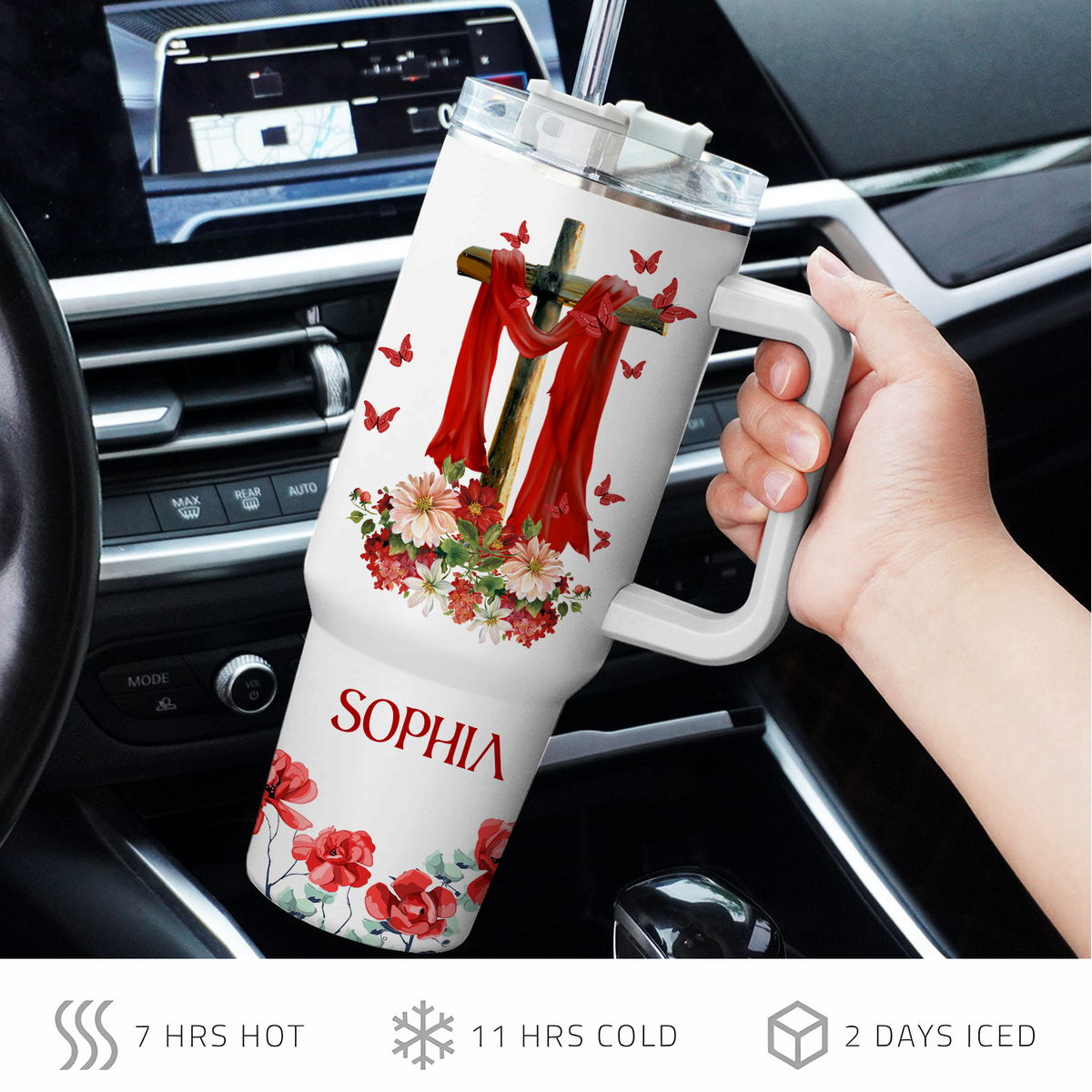 Surrounded By The Glory - 40 Oz Tumbler With Handle - Personalized Stainless Steel Tumbler