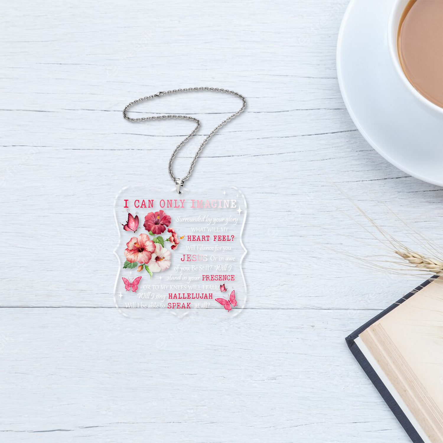 Surrounded By Your Glory Hibiscus Butterflies Christian Ornament Gift Christmas Acrylic Transparent Ornament Car Hanging