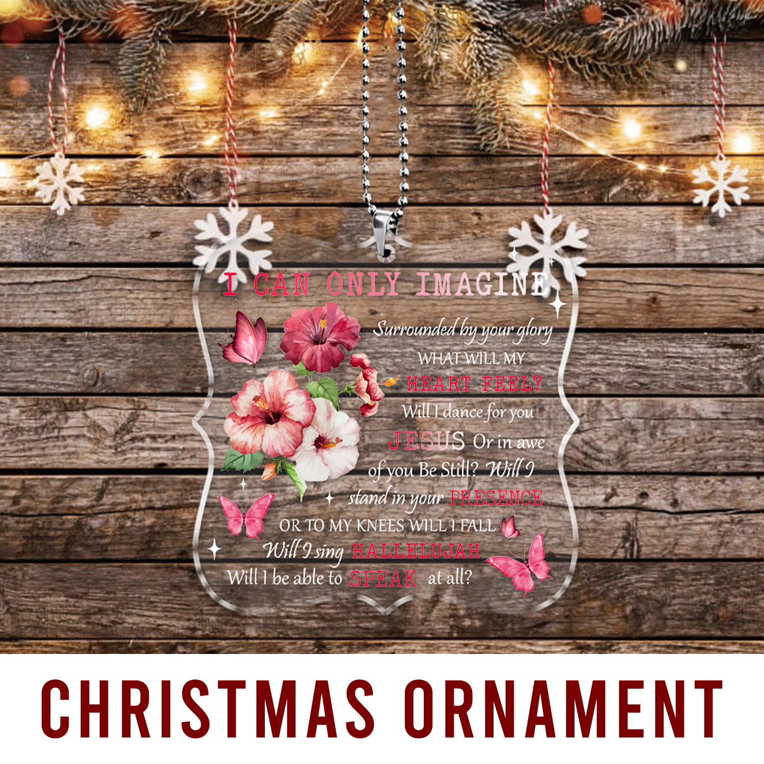 Surrounded By Your Glory Hibiscus Butterflies Christian Ornament Gift Christmas Acrylic Transparent Ornament Car Hanging
