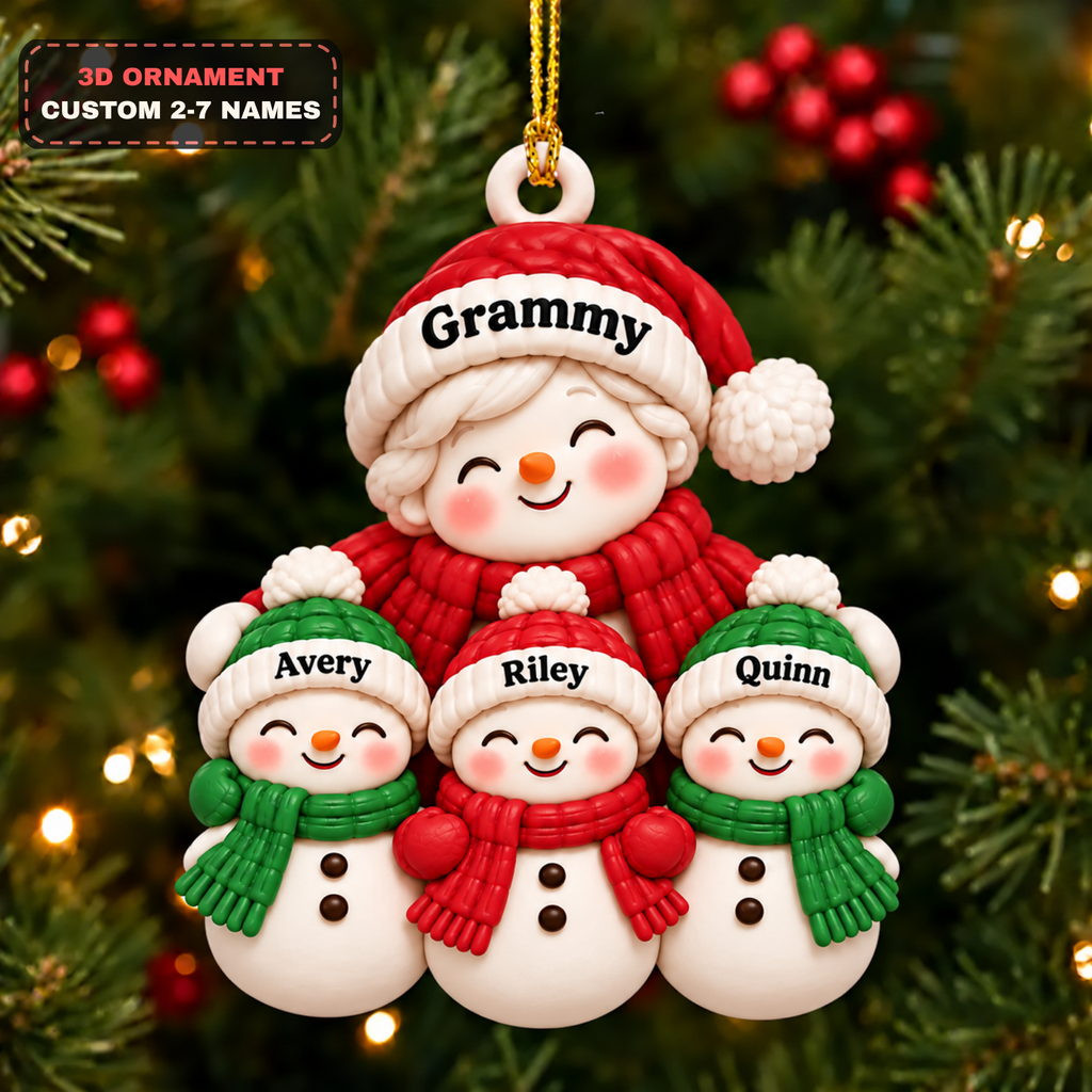 Personalized Names Snowman Family 3D Ornament – Christmas Gift