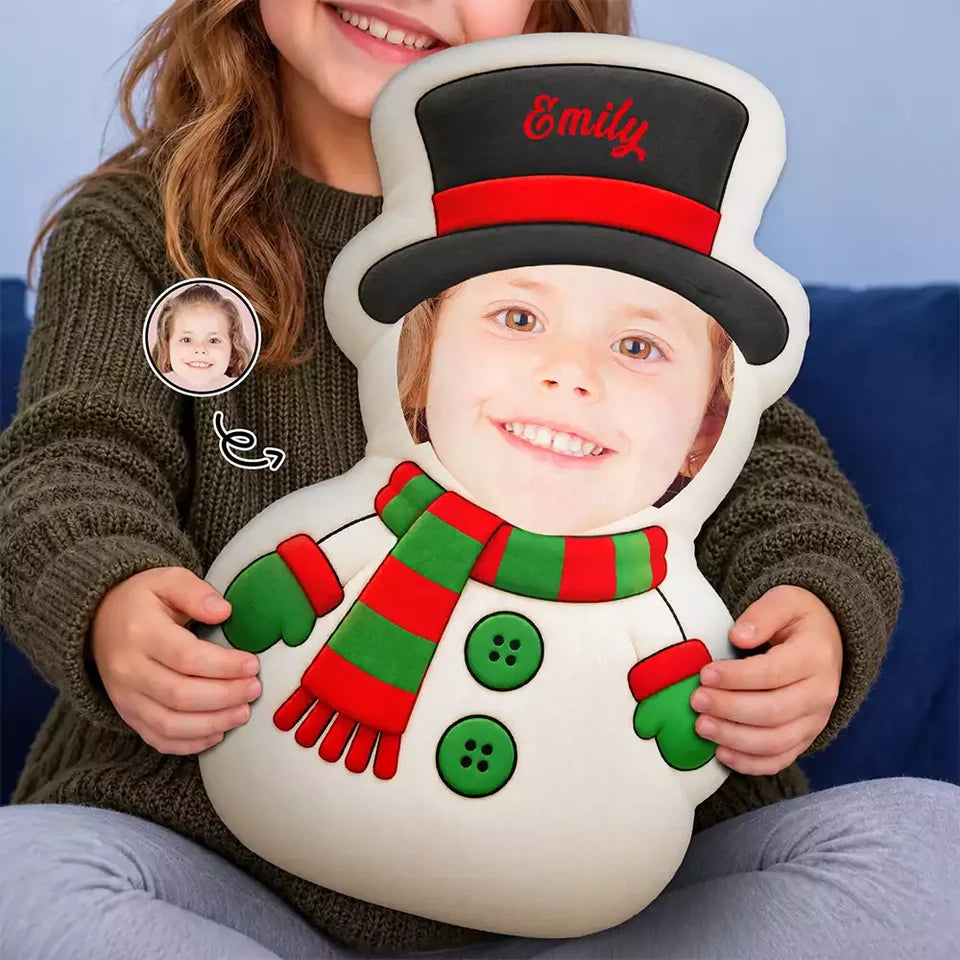 Personalized Custom Photo Christmas Character Pillow – Santa Snowman Gift