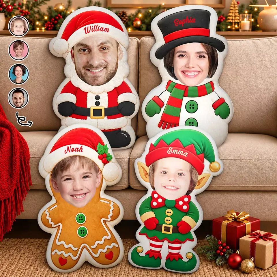 Personalized Custom Photo Christmas Character Pillow – Santa Snowman Gift