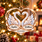 Personalized Swan Couple Ornament – Custom Names & Date Anniversary Gift