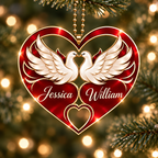 Personalized Names Dove Couple Red Heart Ornament – Anniversary Gift