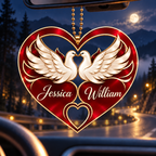 Personalized Names Dove Couple Red Heart Ornament – Anniversary Gift
