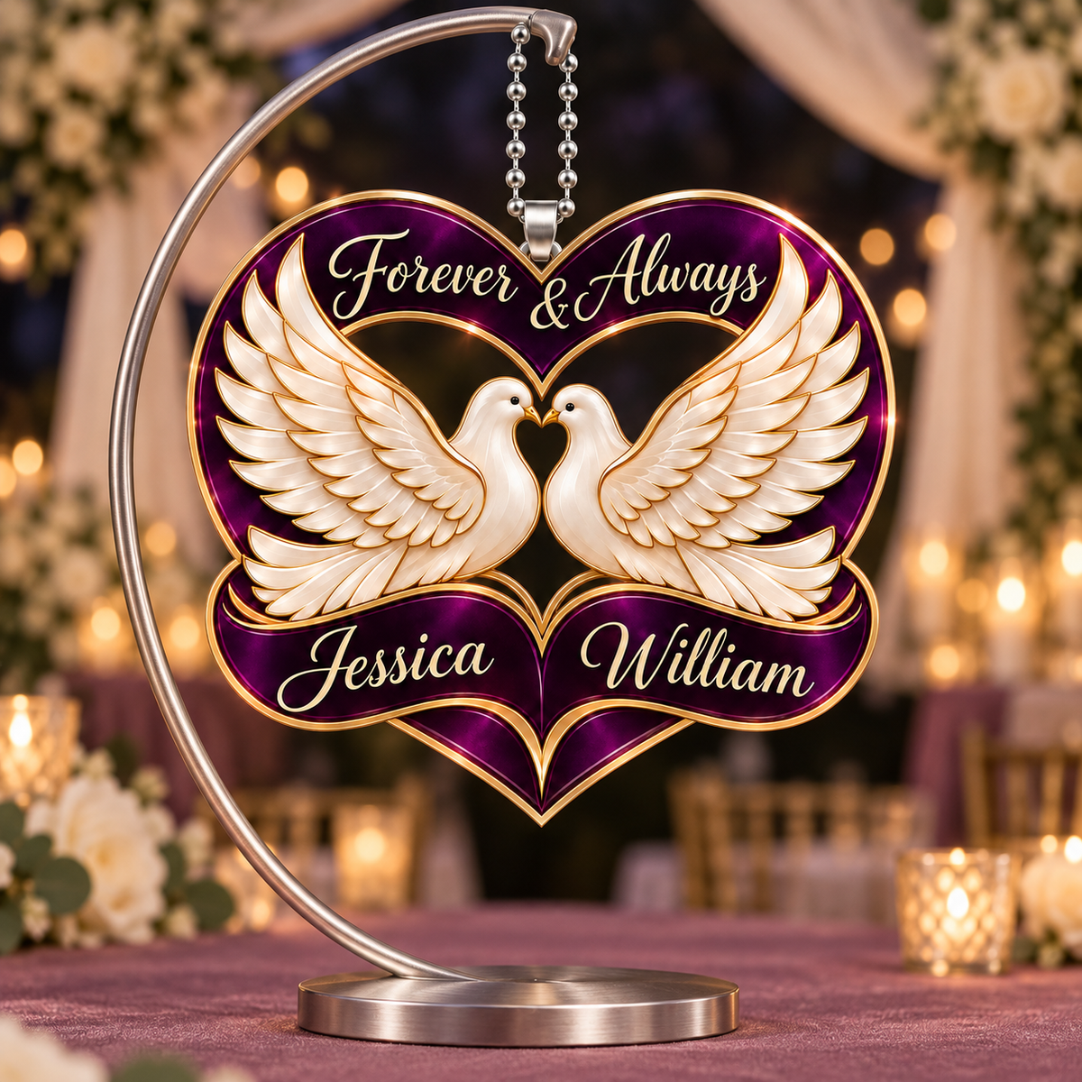 Personalized Names Dove Couple Heart Ornament – Anniversary Keepsake