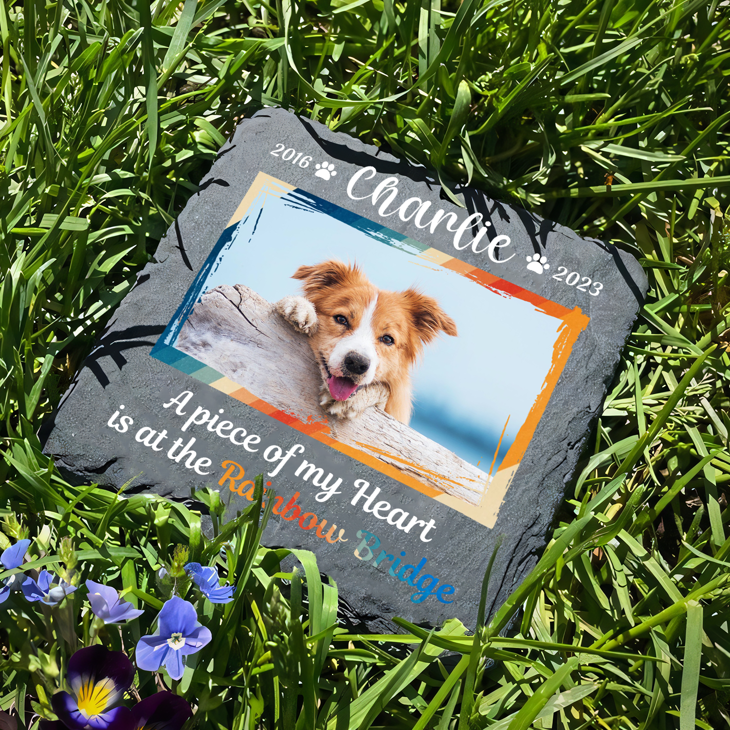 Vintage Frame Pet Photo A Piece Of My Heart Custom Dog Memorial Stone, Pet Memorial Gifts - Personalized Custom Memorial Tombstone