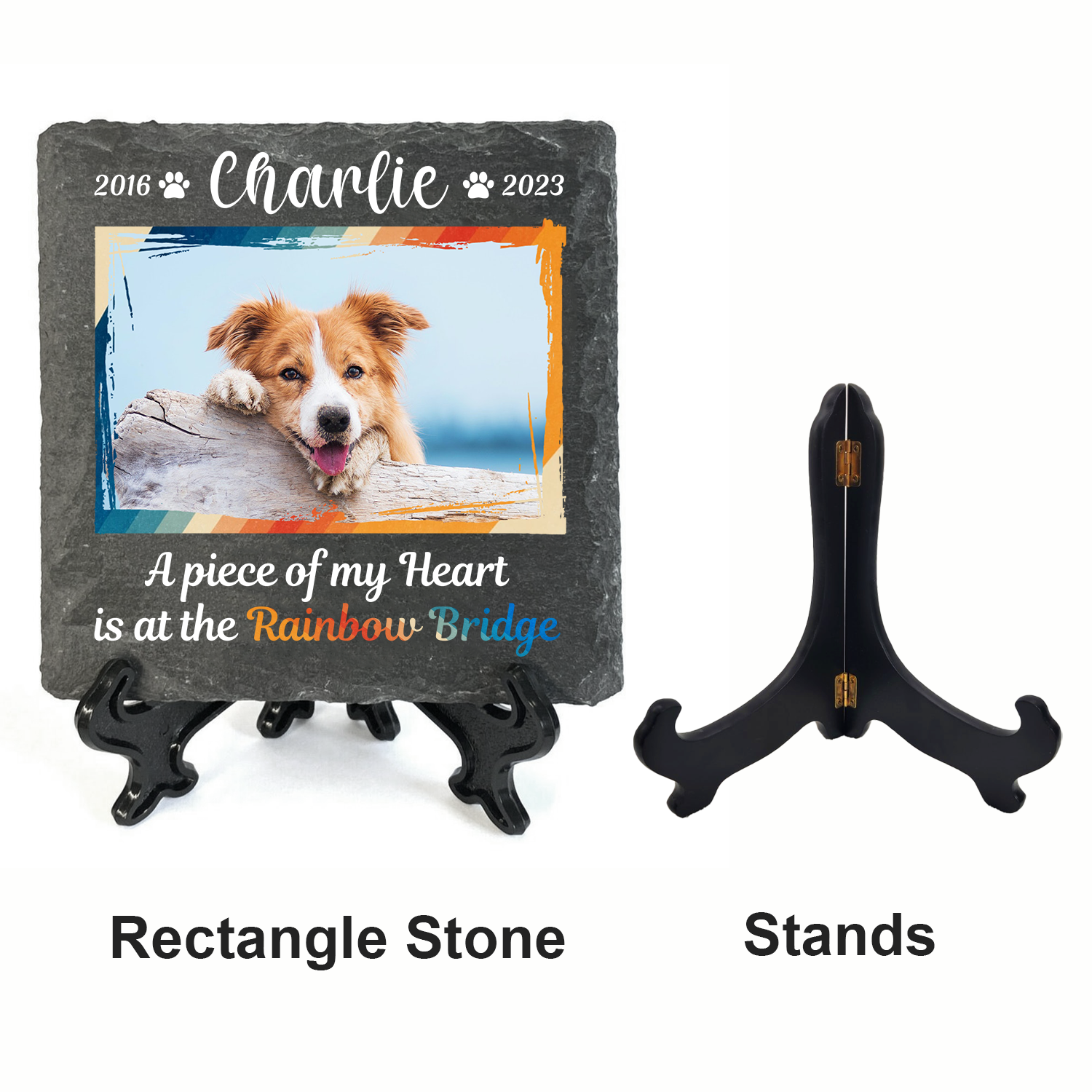 Vintage Frame Pet Photo A Piece Of My Heart Custom Dog Memorial Stone, Pet Memorial Gifts - Personalized Custom Memorial Tombstone