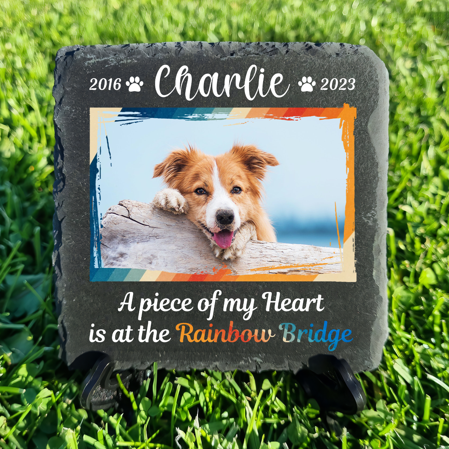Vintage Frame Pet Photo A Piece Of My Heart Custom Dog Memorial Stone, Pet Memorial Gifts - Personalized Custom Memorial Tombstone