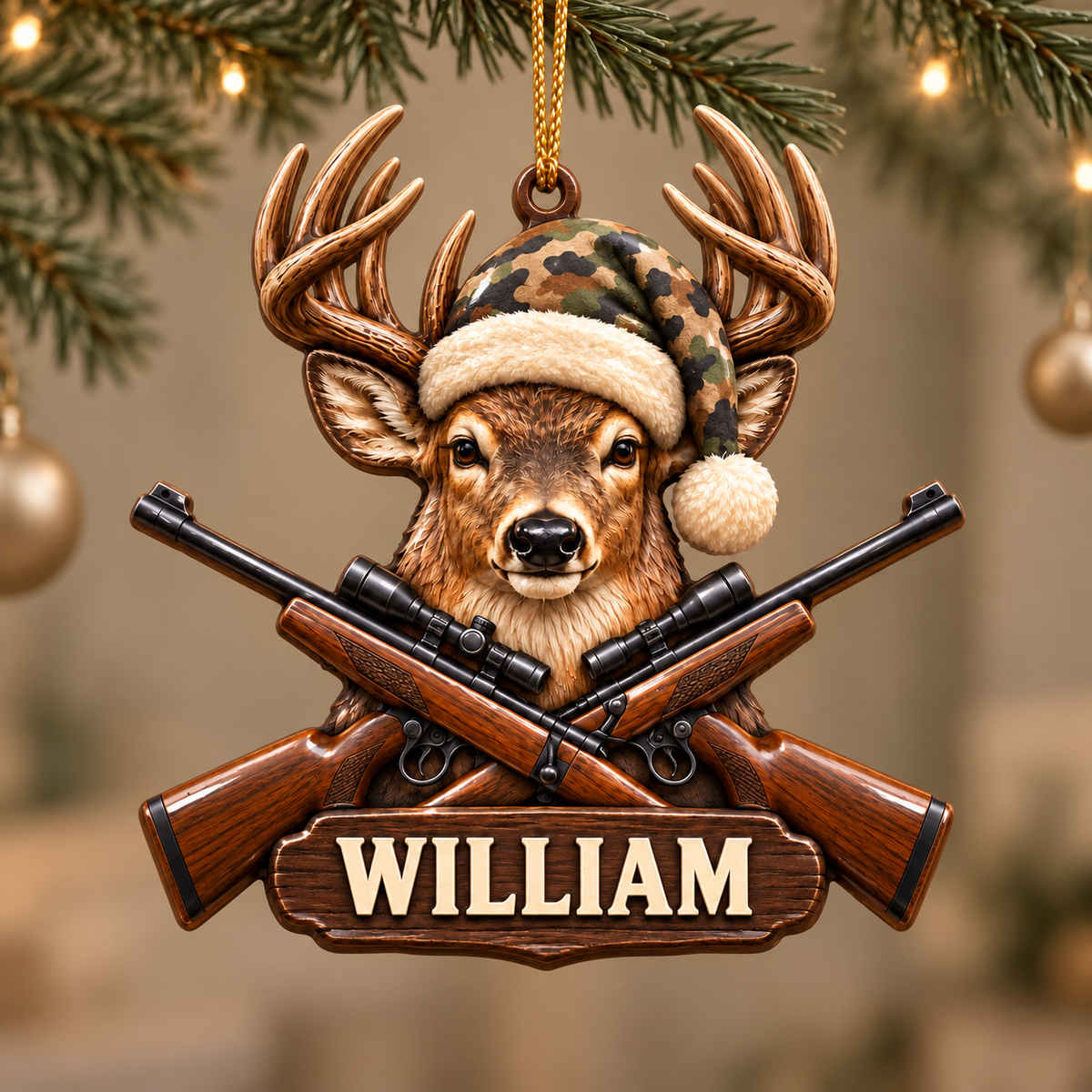 3D Raised Personalized Name Camo Hunting Deer Ornament - Gift for Hunting Lovers