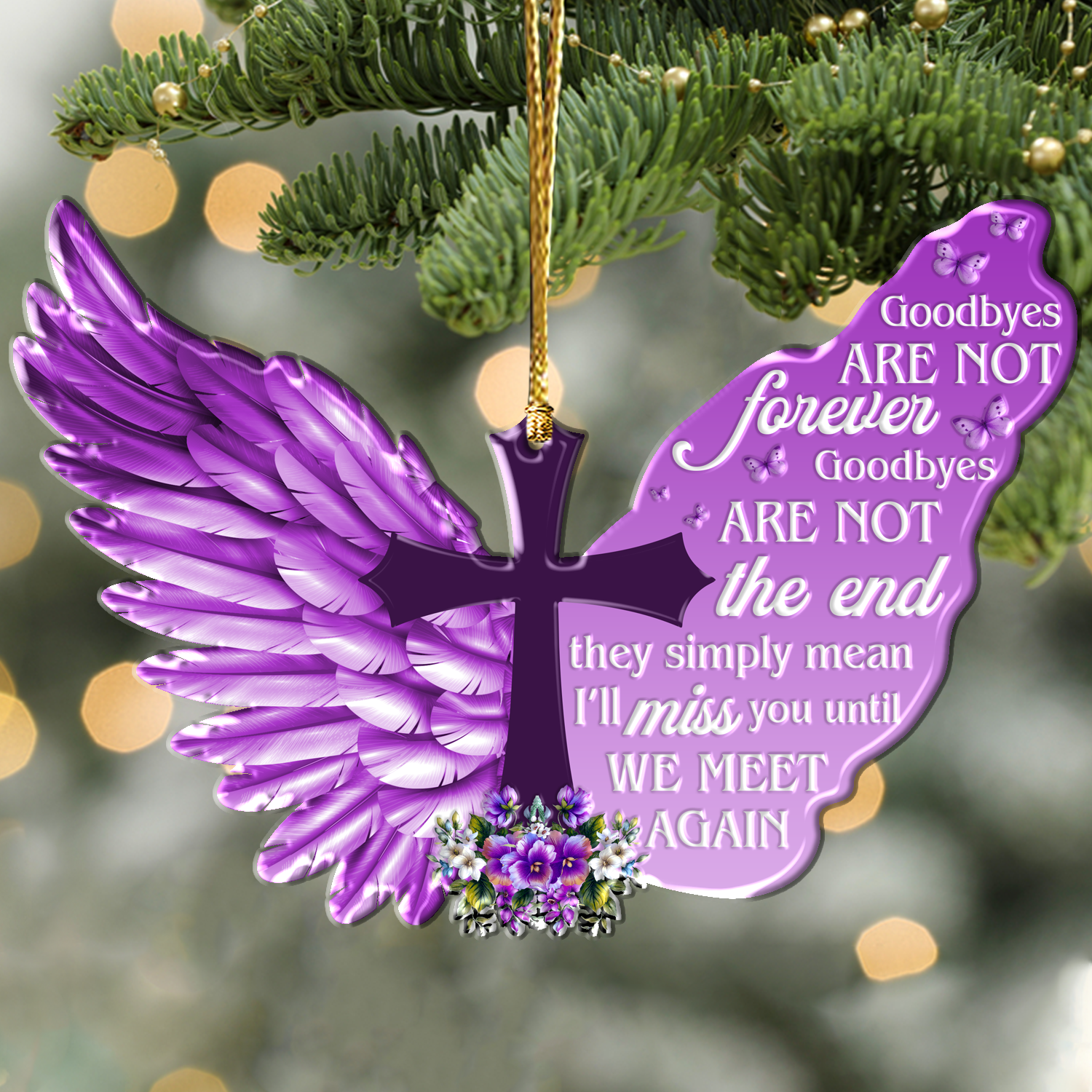 Wings Cross Goodbyes Are Not The End Christian Ornament Gift Bible Verse Christmas Ornament Car Hanging
