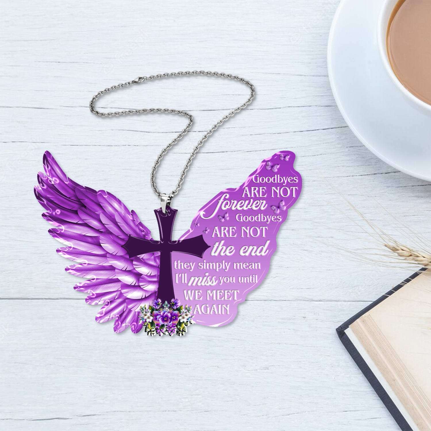 Wings Cross Goodbyes Are Not The End Christian Ornament Gift Bible Verse Christmas Ornament Car Hanging
