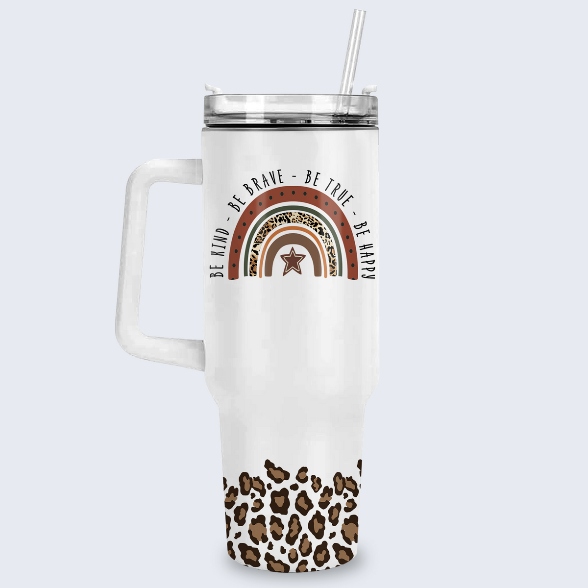 Leopard Vintage Rainbow You Are Awesome 40 Oz Tumbler With Handle - Personalized Stainless Steel Tumbler