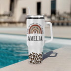 Leopard Vintage Rainbow You Are Awesome 40 Oz Tumbler With Handle - Personalized Stainless Steel Tumbler