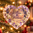 Personalized Names Lavender Love Heart Ornament - Romantic Gift for Couple