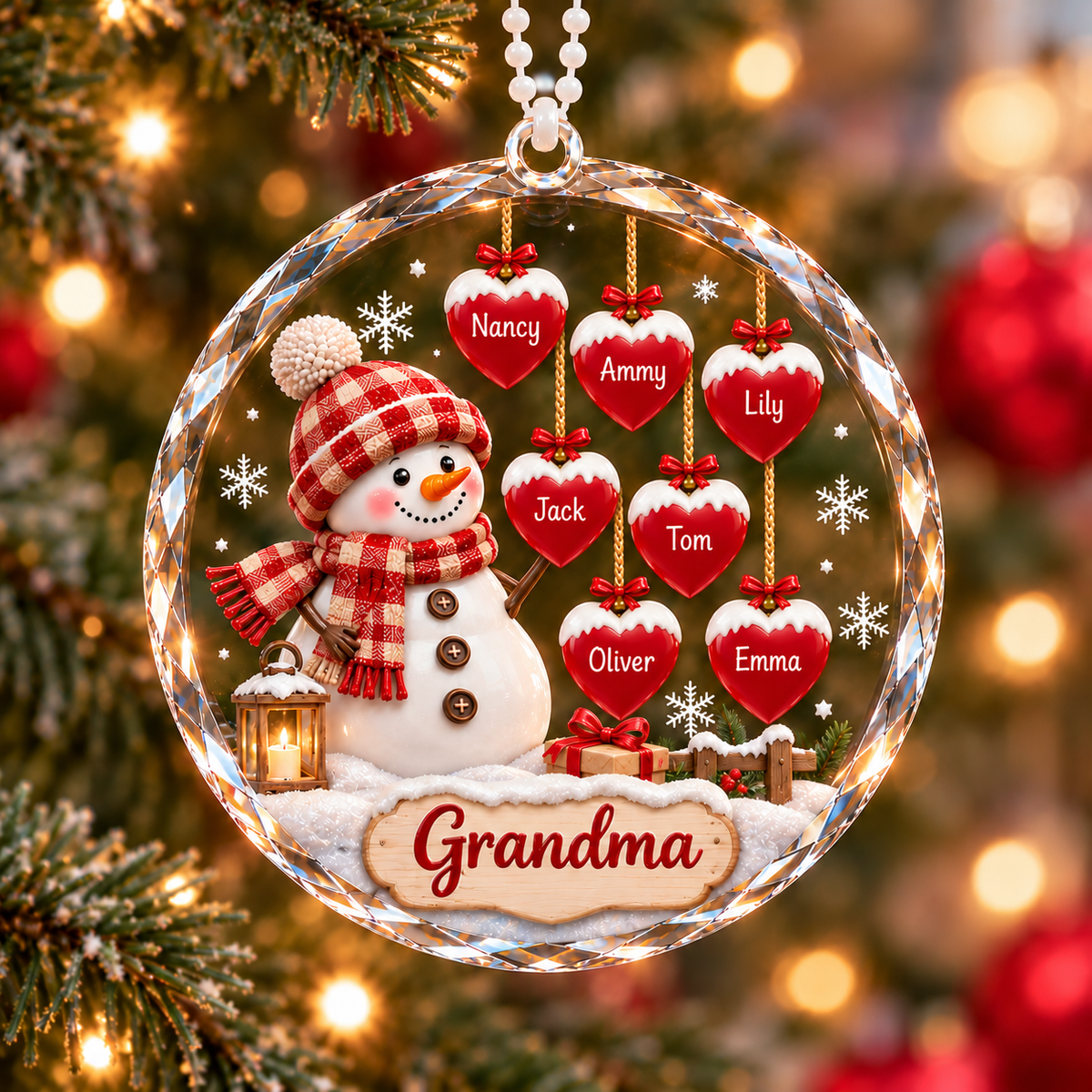 Personalized Grandma's Snowman Heart Ornament – Christmas Gift for Grandma