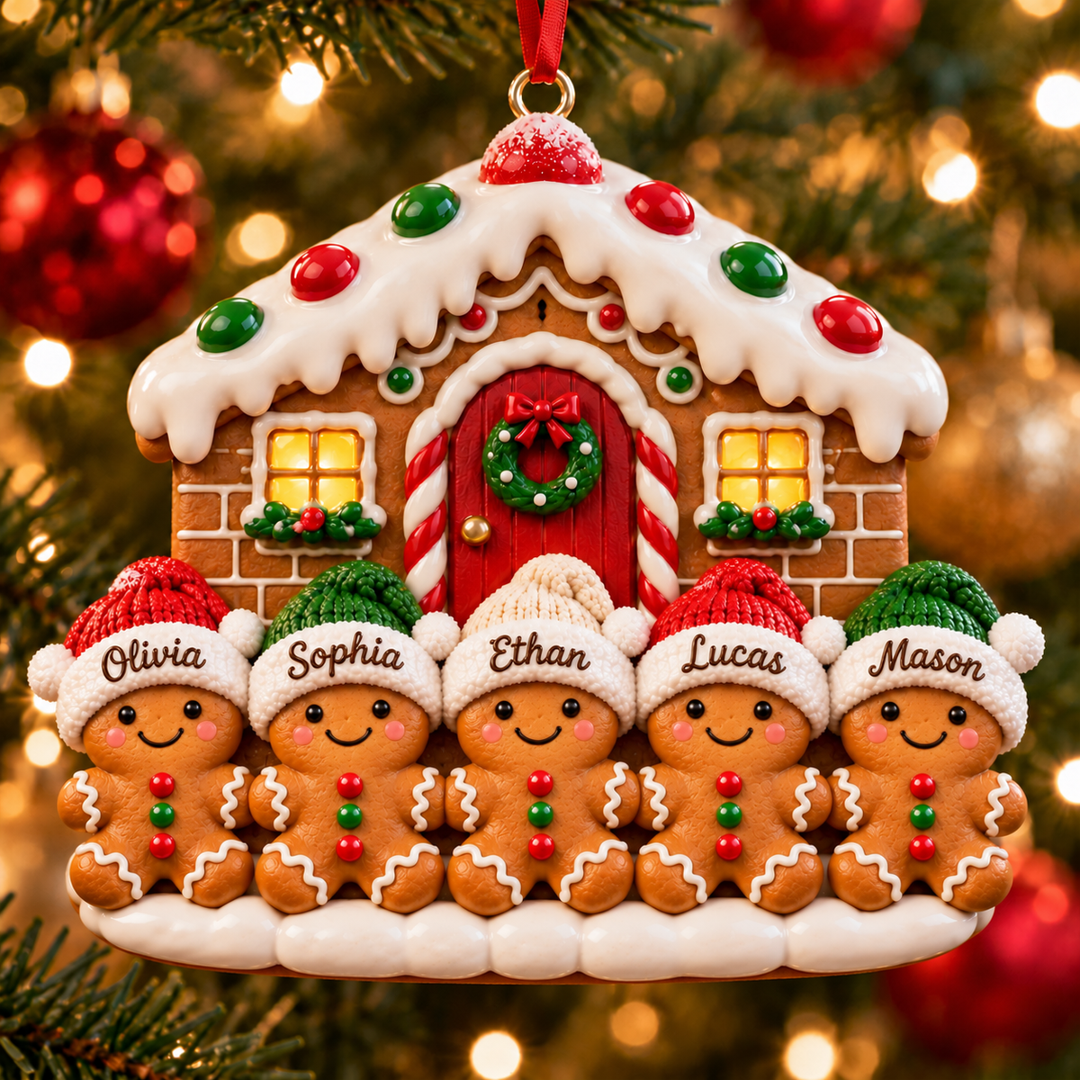 Personalized Gingerbread Family Christmas House 3D Ornament – Custom Names Christmas Gift