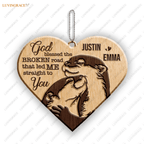 Adorable Cuddling Otter Couple God Blessed Personalized Wood Engraved Ornaments Wooden Ornament