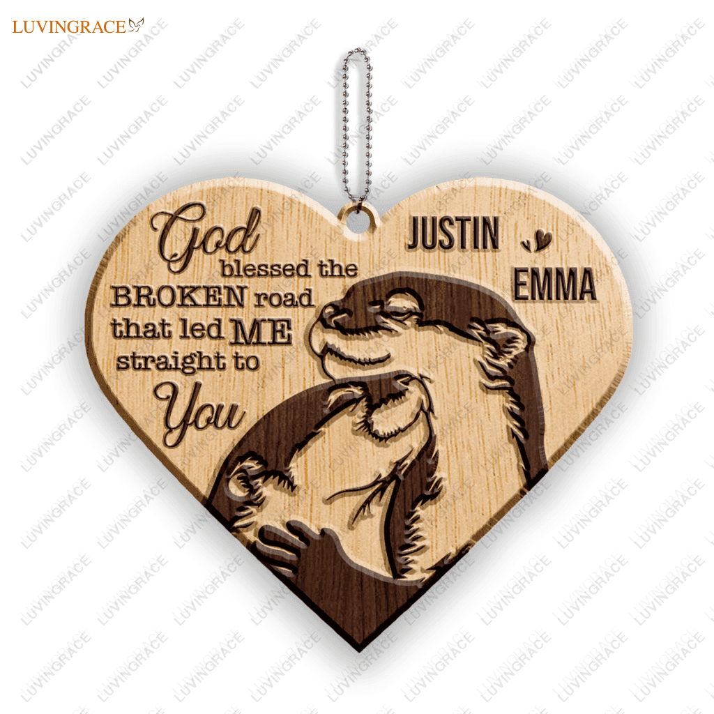 Adorable Cuddling Otter Couple God Blessed Personalized Wood Engraved Ornaments Wooden Ornament