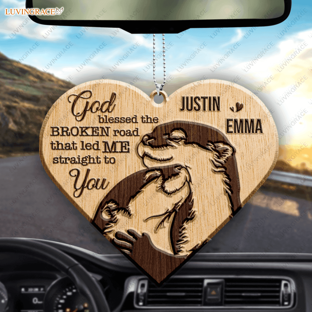 Adorable Cuddling Otter Couple God Blessed Personalized Wood Engraved Ornaments Wooden Ornament