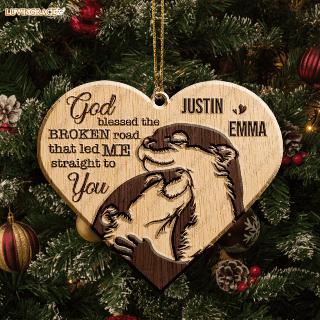Adorable Cuddling Otter Couple God Blessed Personalized Wood Engraved Ornaments Wooden Ornament